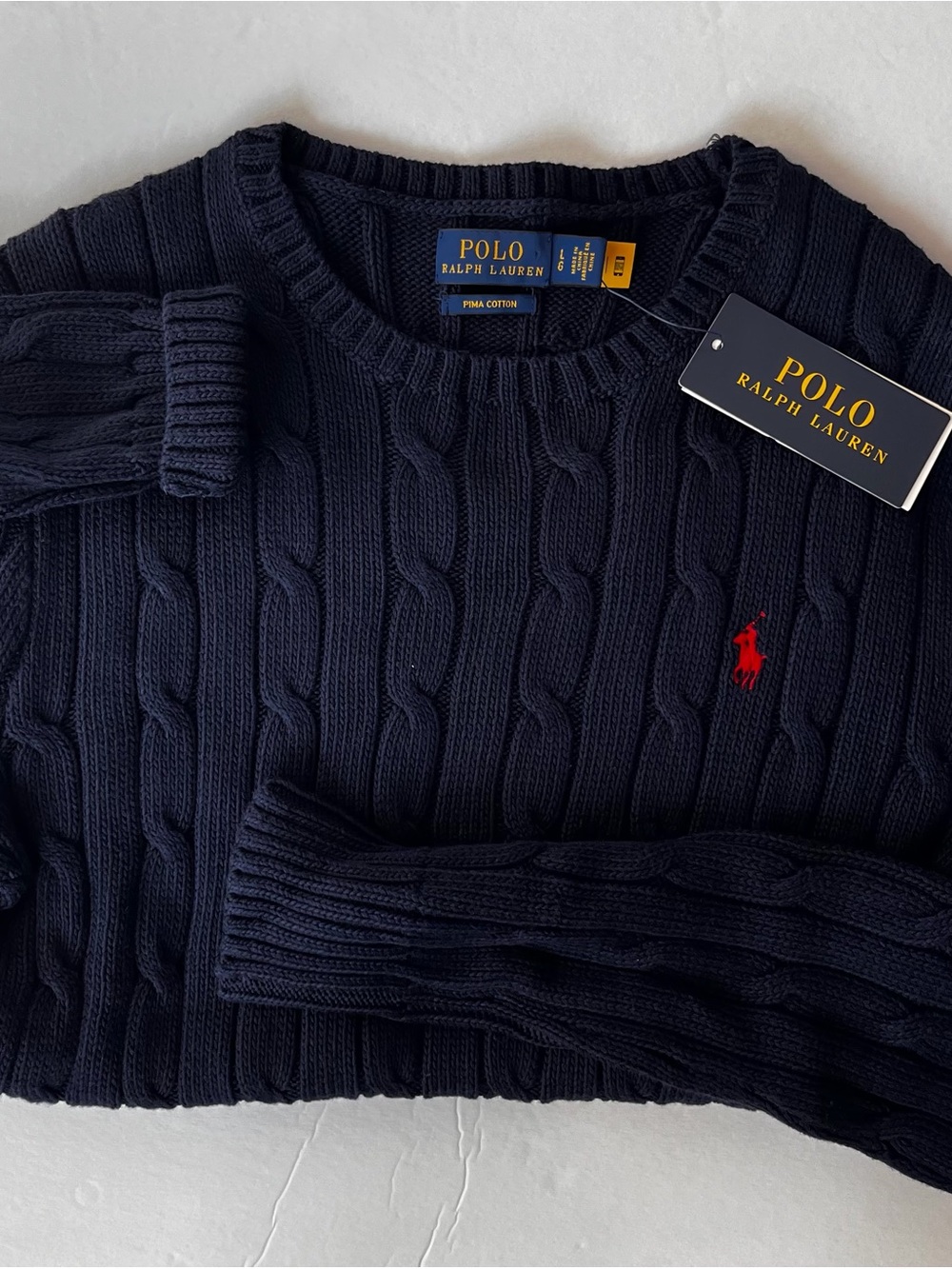 Polo by Ralph Lauren Navy Cable-Knit Crewneck Sweater with Red Pony